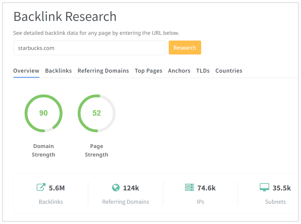 Recherche de backlinks Starbucks